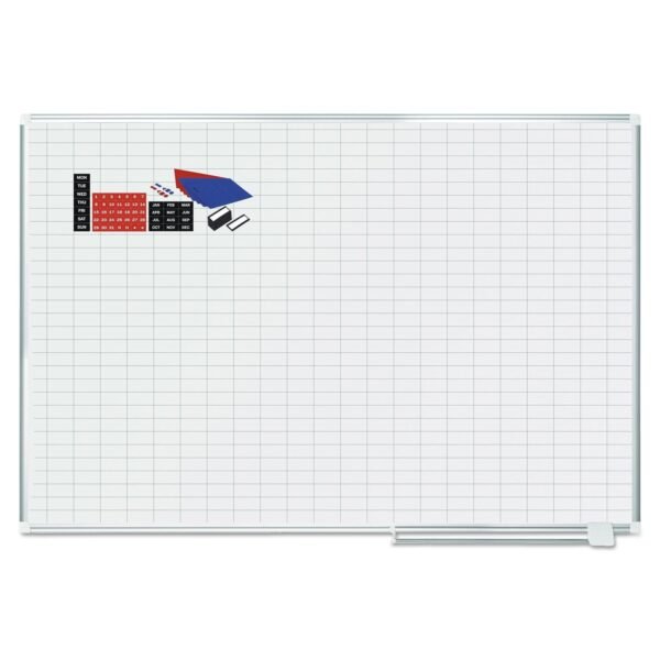 MasterVision Gridded Magnetic Steel Dry Erase Planning Board with Accessories, 1 x 2 Grid, 72 x 48, White Surface, Silver Aluminum Frame (MA2792830A)