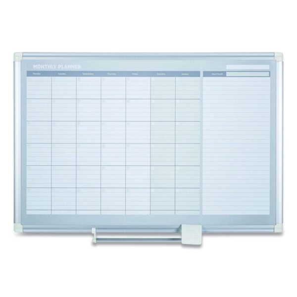 MasterVision Magnetic Dry Erase Calendar Board, One Month, 48 x 36, White Surface, Silver Aluminum Frame (GA0597830)
