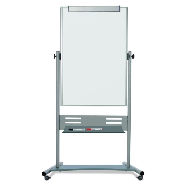 MasterVision Revolver Easel, 35.4 x 47.2, 80" Tall Easel, Vertical Orientation, White Surface, Silver Aluminum Frame (QR5203)