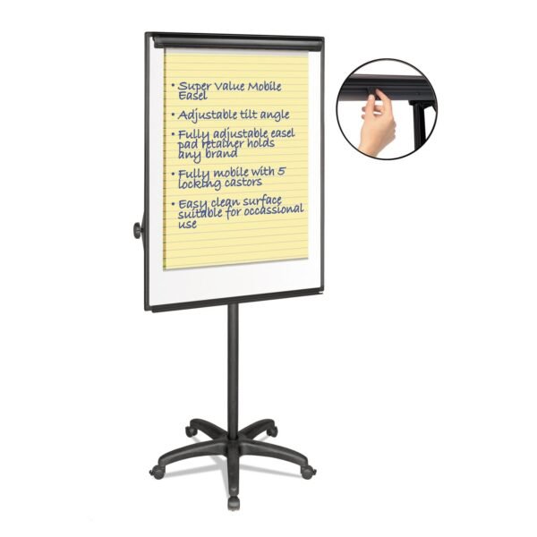 MasterVision Silver Easy Clean Dry Erase Mobile Presentation Easel, 44" to 75.25" High (EA4800055)