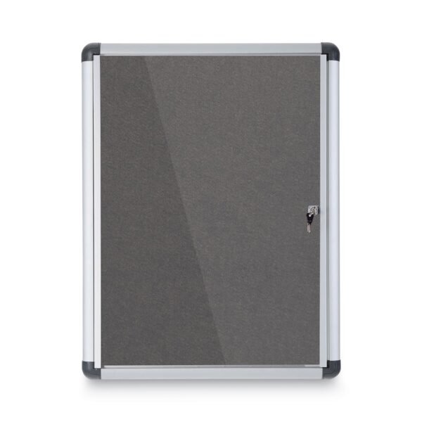 MasterVision Slim-Line Enclosed Fabric Bulletin Board, One Door, 28 x 38, Gray Surface, Aluminum Frame (VT630103690)