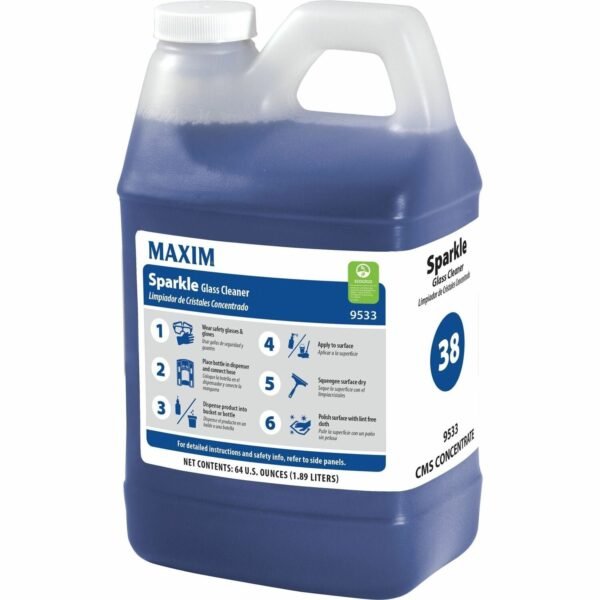 Maxim Sparkle Glass Cleaner For Window, Metal, Plastic, Fiberglass, Hard Surface, Glass, Mirror, Chrome - Concentrate - Liquid - 64 fl oz (2 quart) - 7.5 to 8 pH - Streak-free,...