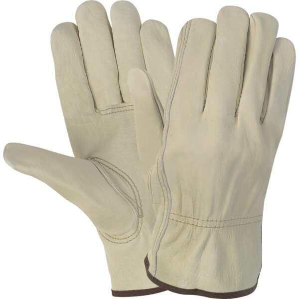 MCR Safety Durable Cowhide Leather Work Gloves Medium Size - Cream - Durable, Comfortable, Flexible - For Construction - 2 / Pair (CRW3215M)