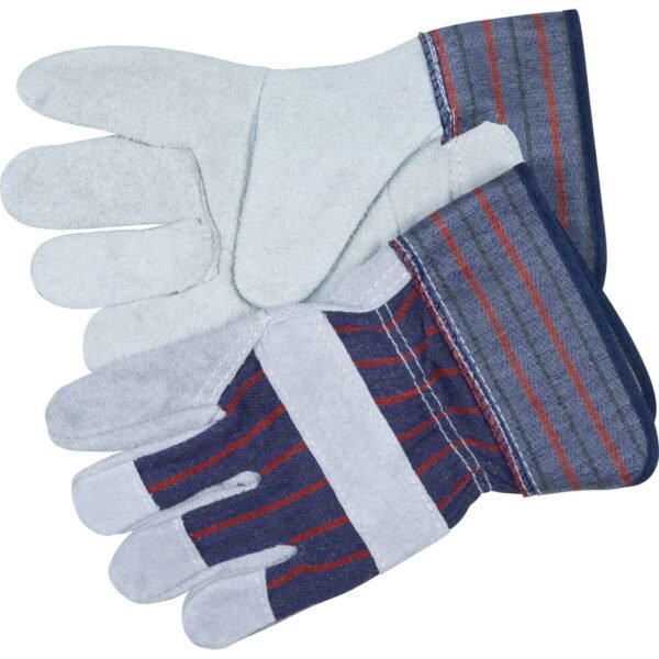MCR Safety Leather Palm Economy Safety Gloves Medium Size - Blue - For Assembling, Construction, Landscape - 2 / Pair (CRW12010M)
