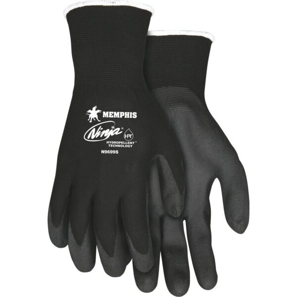 MCR Safety Ninja HPT Nylon Safety Gloves Small Size - Black - Anti-bacterial - For Landscape, Material Handling - 2 / Pair (CRWN9699S)