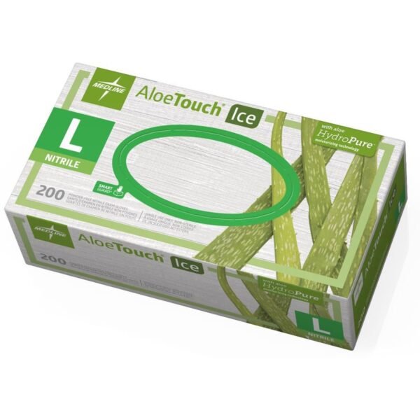 Medline Aloetouch Ice Nitrile Gloves Large Size - Latex-free, Textured - For Healthcare Working - 200 / Box (MDS195286)