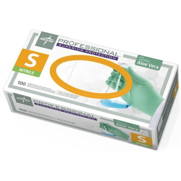 Medline Professional Series Aloetouch Gloves 5.9 mil Thickness x 9.50" Glove Length - Small Size - Green - Latex-free, Non-sterile, Textured - For Laboratory Application - 100 /...