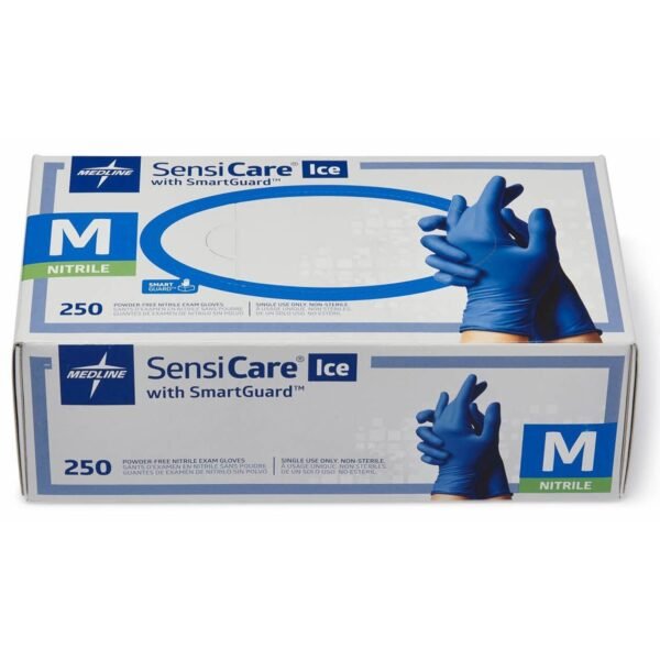 Medline SensiCare Ice Blue Nitrile Exam Gloves 9.50" Glove Length - Medium Size - Dark Blue - Comfortable, Chemical Resistant, Latex-free, Textured Fingertip, Non-sterile,...
