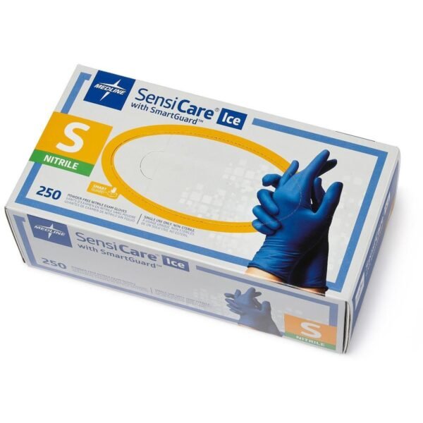 Medline SensiCare Ice Blue Nitrile Exam Gloves 9.50" Glove Length - Small Size - Dark Blue - Comfortable, Chemical Resistant, Latex-free, Textured Fingertip, Non-sterile,...