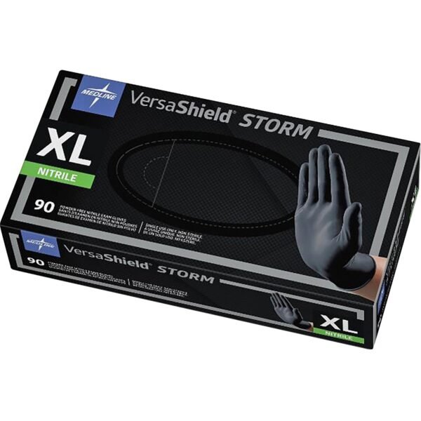 Medline VersaShield STORM Nonsterile Nitrile Gloves X-Large Size - Black - Textured, Latex-free - For Healthcare Working - 90 / Box (MG6114)