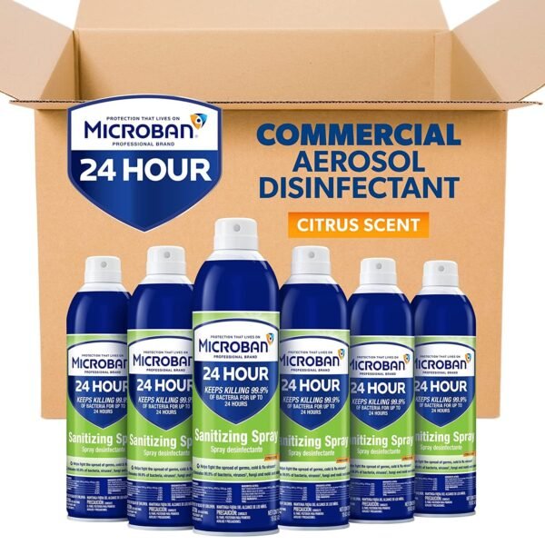 Microban 24-Hour Disinfectant Sanitizing Spray, Citrus, 15 oz Aerosol Spray, 6/Carton (30130)
