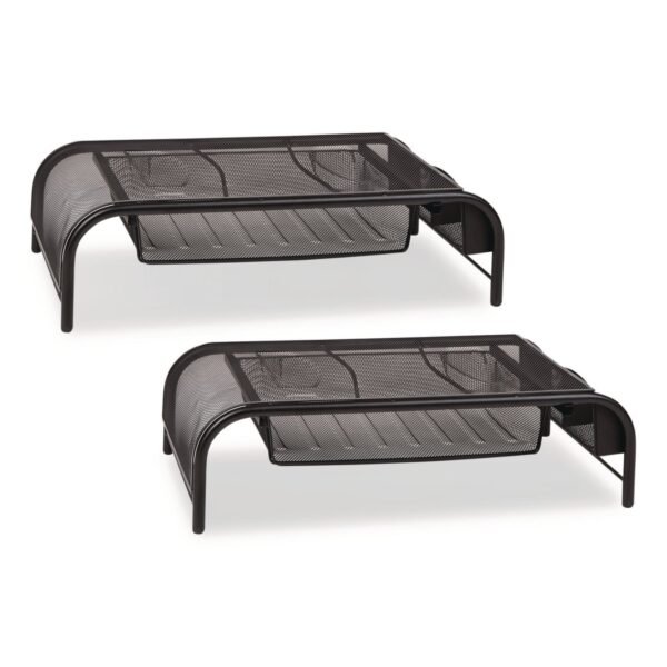 Mind Reader Metal Mesh Monitor Stand with Paper Tray, 20" x 11.5" x 5.5", Black, Supports 33 lb, 2/Pack (2MESHMONBLK)