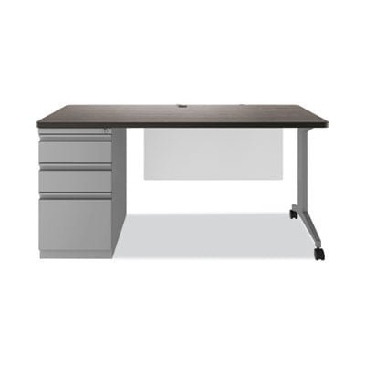 Modern Teacher Series Left Pedestal Desk, 60" X 24" X 28.75", Weathered Charcoal/silver