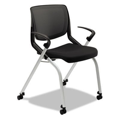 Motivate Nesting/Stacking Flex-Back Chair, Supports Up to 300 lb, 19.25" Seat Height, Onyx Seat, Black Back, Platinum Base