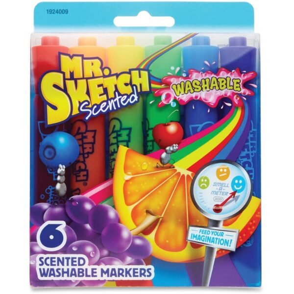 Mr. Sketch Scented Markers Narrow Narrow Chisel, Medium, Broad Marker Point - Blue, Green, Orange, Purple, Red, Yellow Ink - 6 / Set (1924009)