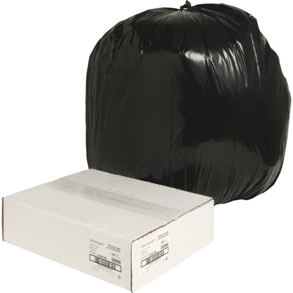Nature Saver Black Low-density Recycled Can Liners Large Size - 45 gal Capacity - 46" Length x 40" Width x 1.25 mil (32 Micron) Thickness - Low Density - Black - Plastic -...