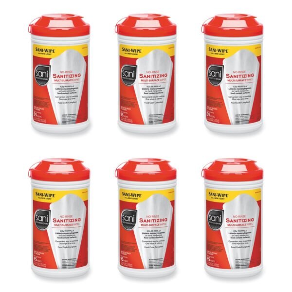 No-Rinse Sanitizing Multi-Surface Wipes, Unscented, White, 95/Container, 6/Carton (P56784)