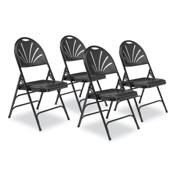 NPS 1100 Series Fan-Back Tri-Brace Dual Hinge Folding Chair, Supports Up to 500 lb, 17.75" Seat Height, Black, 4/Carton (1110)