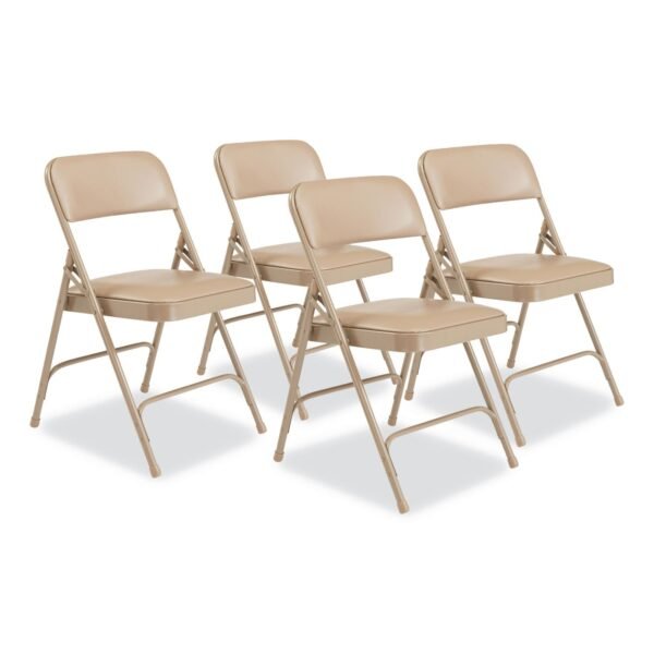 NPS 1200 Series Premium Vinyl Dual-Hinge Folding Chair, Supports Up to 500 lb, 17.75" Seat Height, French Beige, 4/Carton (1201)