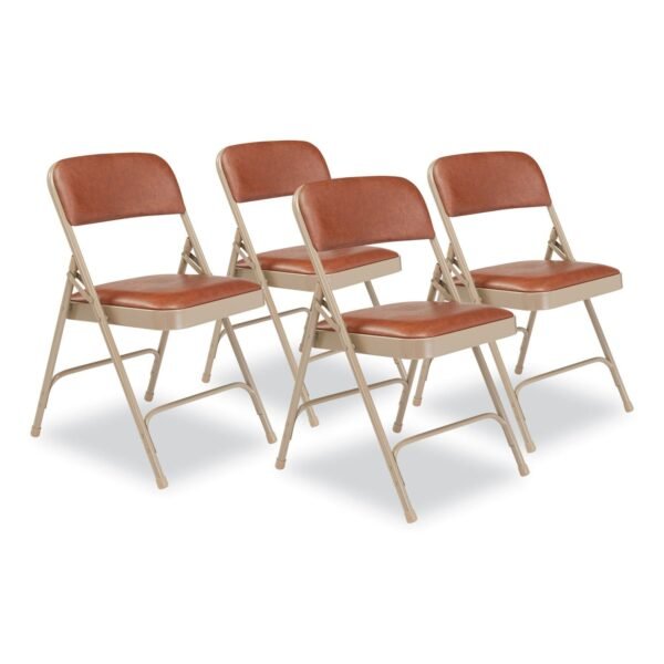 NPS 1200 Series Vinyl Dual-Hinge Folding Chair, Supports Up to 500 lb, Honey Brown Seat, Honey Brown Back, Beige Base, 4/Carton (1203)
