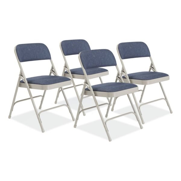 NPS 2200 Series Fabric Dual-Hinge Premium Folding Chair, Supports Up to 500 lb, Blue Seat, Blue Back, Gray Base, 4/Carton (2205)
