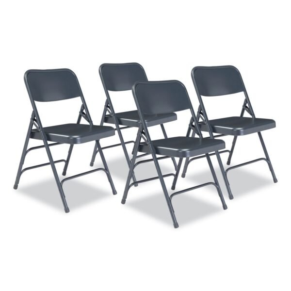 NPS 300 Series Deluxe All-Steel Triple Brace Folding Chair, Supports Up to 480 lb, 17.25" Seat Height, Blue, 4/Carton (304)