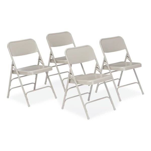 NPS 300 Series Deluxe All-Steel Triple Brace Folding Chair, Supports Up to 480 lb, 17.25" Seat Height, Gray, 4/Carton (302)