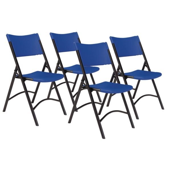 NPS 600 Series Heavy Duty Plastic Folding Chair, Supports Up to 500 lb, 18" Seat Height, Blue Seat/Back, Black Base, 4/Pack (604)
