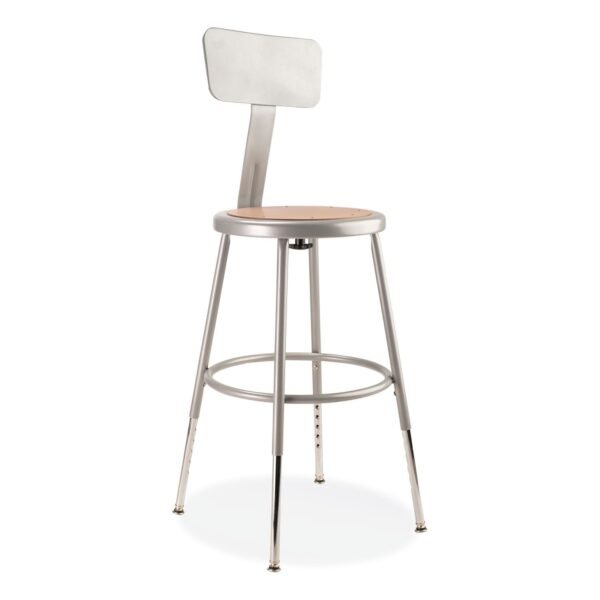 NPS 6200 Series 19" to 27" Height Adjustable Heavy Duty Stool with Backrest, Supports 500 lb, Brown Seat, Gray Back, Gray Base (6218HB)