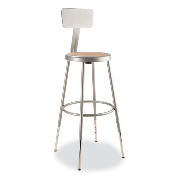 NPS 6200 Series 25" to 33" Height Adjustable Heavy Duty Stool with Backrest, Supports Up to 500 lb, Brown Seat, Gray Base (6224HB)