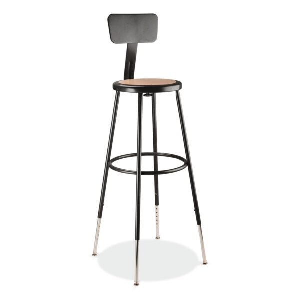 NPS 6200 Series 32"-39" Height Adjustable Heavy Duty Stool With Backrest, Supports Up to 500 lb, Brown Seat, Black Base (6230HB10)