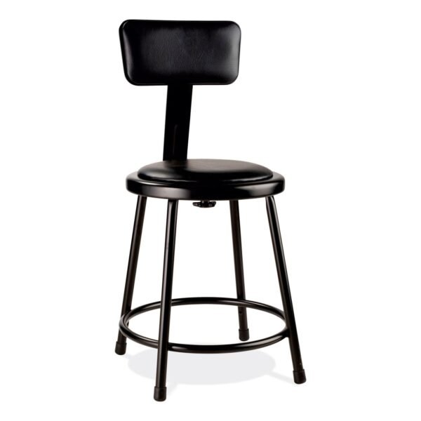 NPS 6400 Series Heavy Duty Vinyl Padded Stool with Backrest, Supports 300 lb, 18" Seat Height, Black Seat, Black Back, Black Base (6418B10)