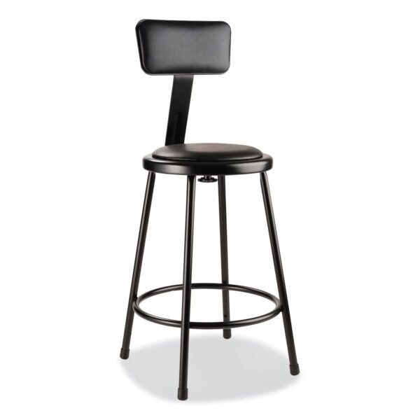 NPS 6400 Series Heavy Duty Vinyl Padded Stool with Backrest, Supports 300 lb, 24" Seat Height, Black Seat, Black Back, Black Base (6424B10)