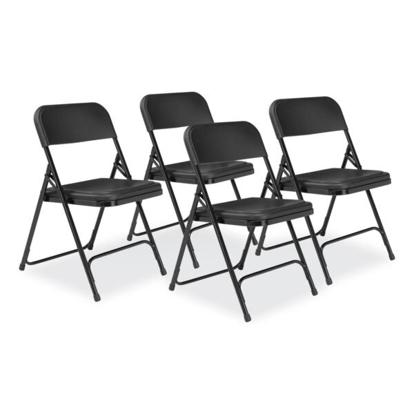 NPS 800 Series Plastic Folding Chair, Supports Up to 500 lb, 18" Seat Height, Black Seat, Black Back, Black Base, 4/Carton (810)
