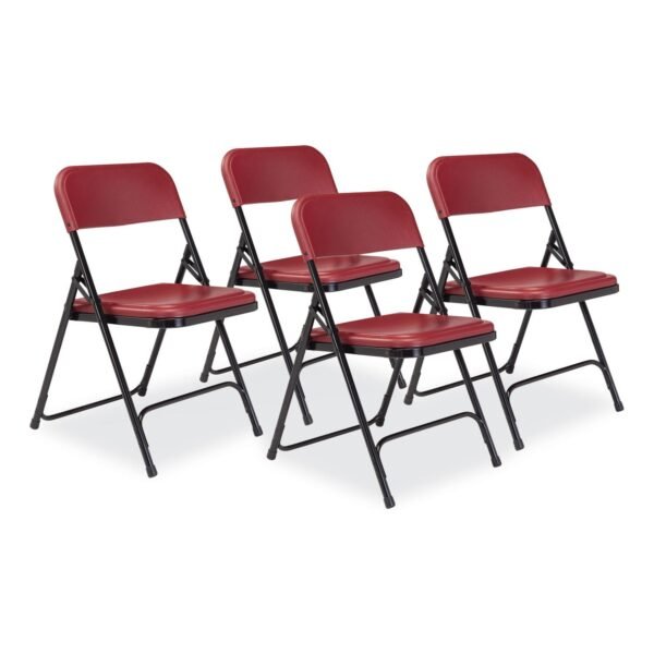 NPS 800 Series Plastic Folding Chair, Supports Up to 500 lb, 18" Seat Height, Burgundy Seat, Burgundy Back, Black Base, 4/Carton (818)