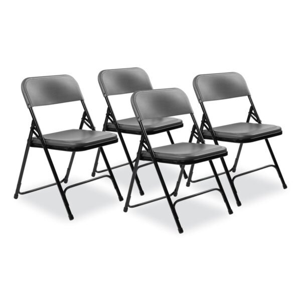 NPS 800 Series Plastic Folding Chair, Supports Up to 500 lb, 18" Seat Height, Charcoal Seat, Charcoal Back, Black Base, 4/Carton (820)