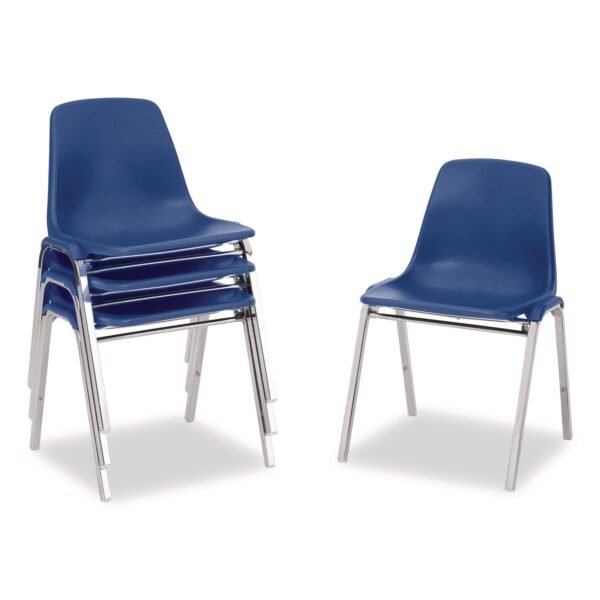 NPS 8100 Series Poly Shell Stacking Chair, Supports Up to 500 lb, 18" Seat Height, Blue Seat, Blue Back, Chrome Base, 4/Carton (81254)