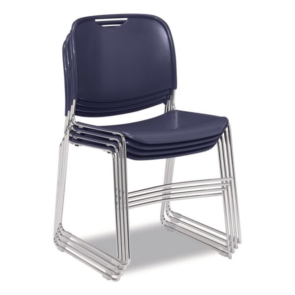 NPS 8500 Series Ultra-Compact Plastic Stack Chair, Supports Up to 500 lbs, 17" Seat Height, Blue Seat/Back, Chrome Base, 4/Carton (85054)