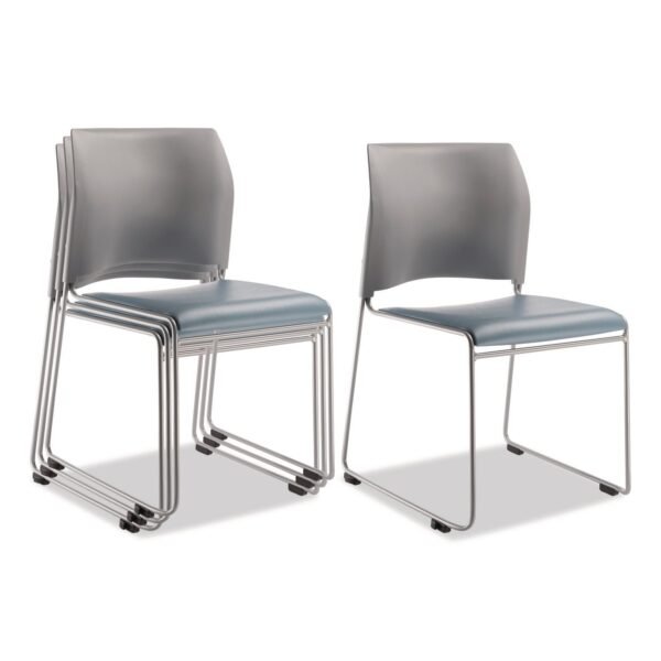 NPS 8700 Series Cafetorium Plush Vinyl Stack Chair, Supports Up to 500 lb, 18" Seat Ht, Blue Seat, Gray Back, Silver Base, 4/CT (874212024)