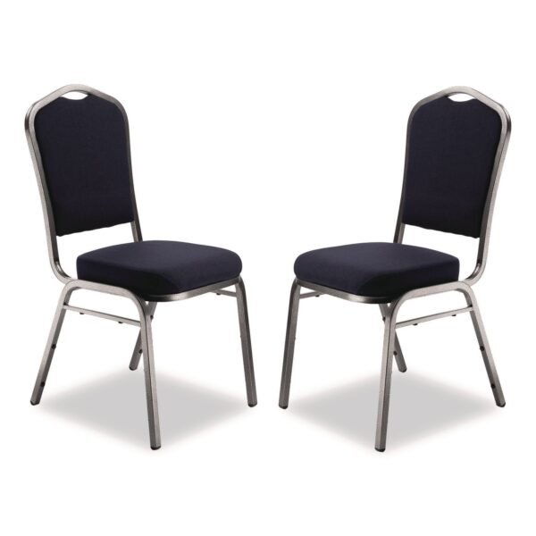 NPS 9300 Series Deluxe Upholstered Stack Chair, Fabric, Supports 500 lb, 19" Seat Ht, Diamond Navy Seat/Back, Silver Base, 2/Pack (9364SV2)