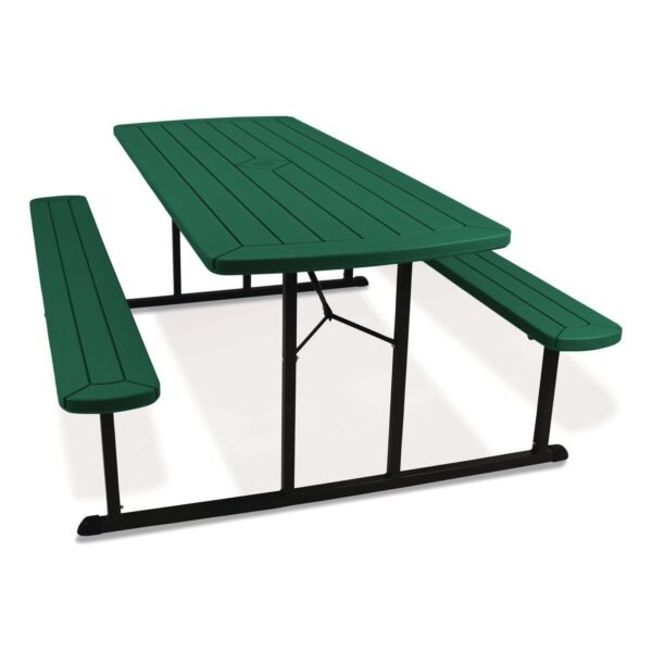 NPS Blow Molded Folding Picnic Table, Rectangular, 57w x 72d x 29.5h, Green Top, Black Base/Legs (BMPT3072BK06)