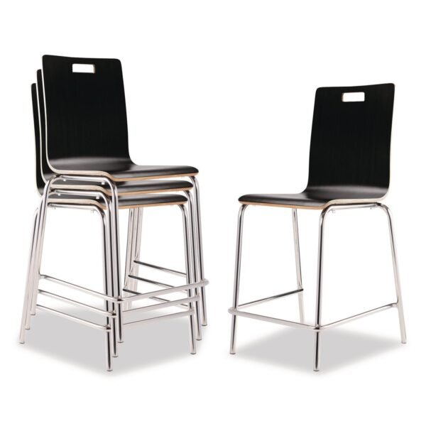 NPS Bushwick Series Bentwood Stool, Counter Height, Supports Up to 500 lb, 24" Seat Height, Black Seat/Back, Chrome Base, 4/CT (BCM234)