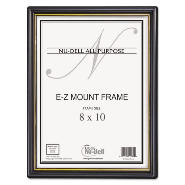 NuDell EZ Mount Document Frame with Trim Accent and Plastic Face, Plastic, 8 x 10, Black/Gold (11800)