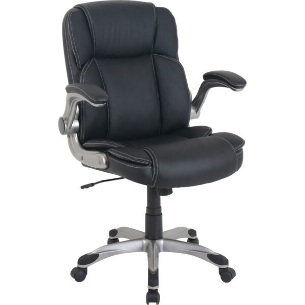 NuSparc Leather Rolling Chair Mid Back - 5-star Base - Black - Bonded Leather - Armrest - 1 Each (CH101LABK)