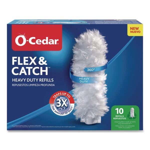 O-Cedar Flex and Catch Duster Heavy-Duty Refills, Polyester, White, 10/Pack (172170PK)