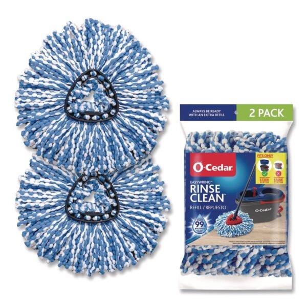 O-Cedar Rinse Clean Refill, Microfiber, Custom Size for Rinse Clean Mop System, Blue/White, 2/Pack, 6 Packs/Carton (172092CT)