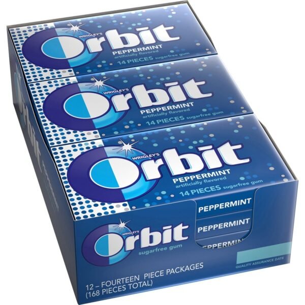 Orbit Peppermint Sugarfree Gum - 12 packs Peppermint - Individually Wrapped - 14 /Pack - 12 / Box (21486)