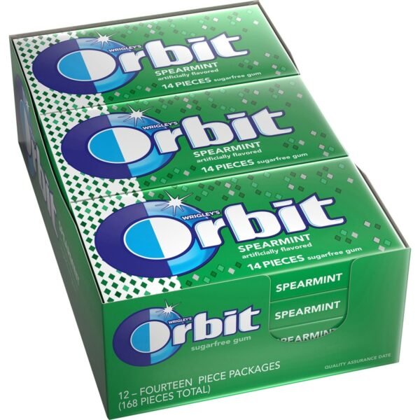 Orbit Spearmint Sugar-free Gum - 12 packs Spearmint - Individually Wrapped - 14 /Pack - 12 / Box (11484)