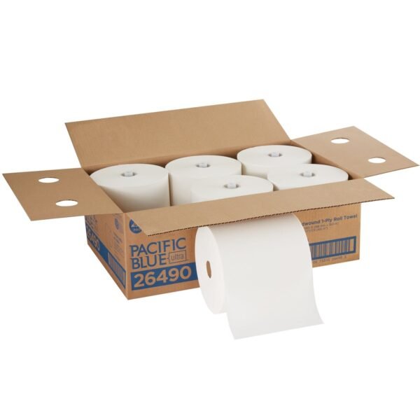Pacific Blue® Hardwound Paper Towels, White 1-Ply, 1150-ft Rolls, 6 Rolls (26490)