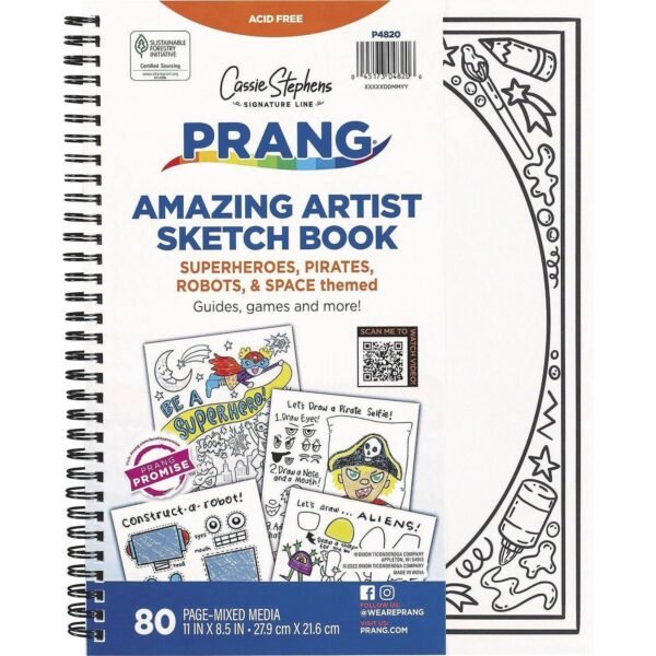 Pacon Amazing Artist Sketch Book 80 Pages - Black, White Cover - Perforated, Acid-free - 1 Each (P4820)